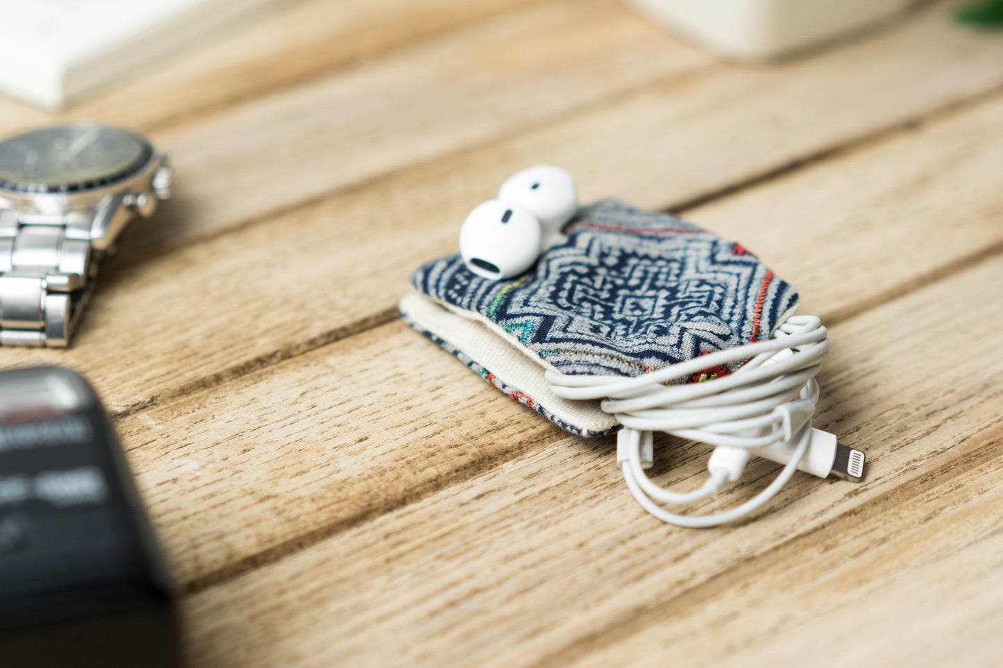 Batik Fabric Cord keeper | Earphone organizer