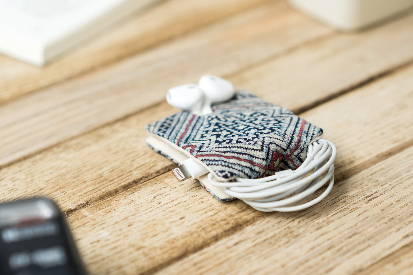 Batik Fabric Cord keeper | Earphone organizer