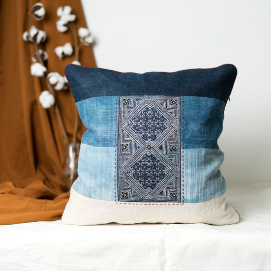 Decorative Hemp Pillowcase | Indigo Batik Pattern