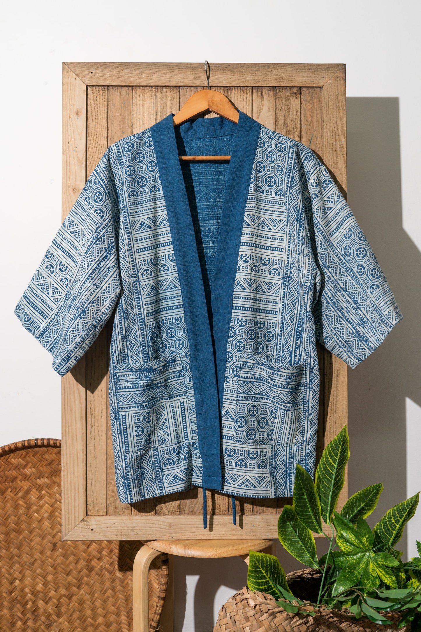 Kendo Jacket | Japanese Unisex Overcoat, Blue Block Printing Fabrics