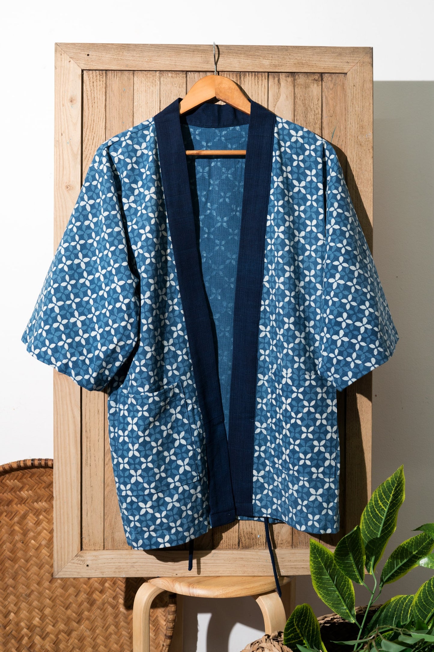 Kendo Jacket | Japanese Unisex Overcoat, Blue Block Printing Fabrics