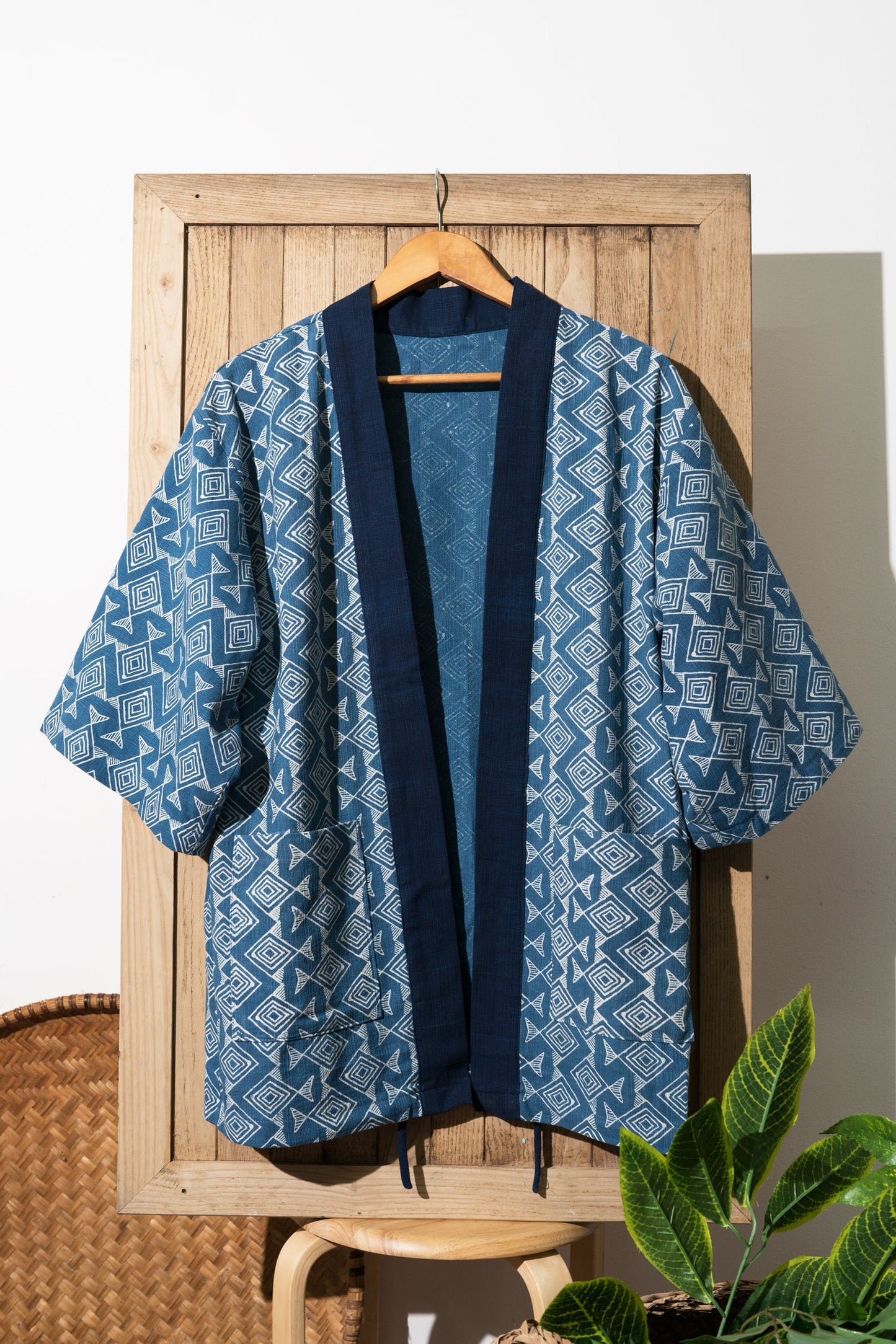 Kendo Jacket | Japanese Unisex Overcoat, Blue Block Printing Fabrics