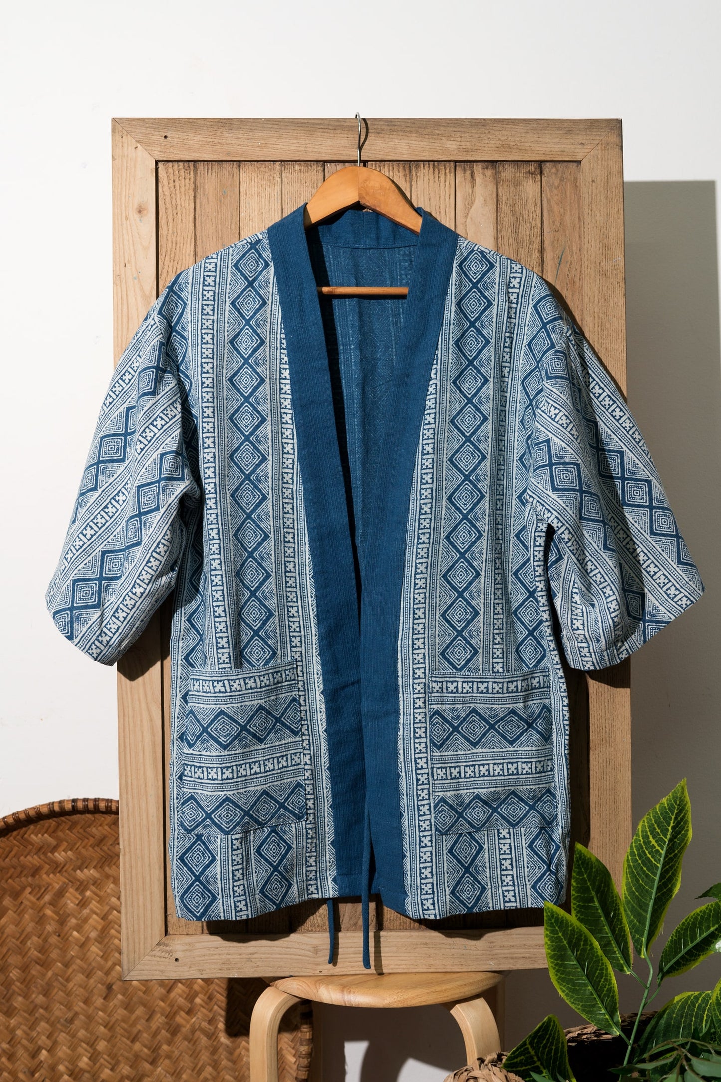 Kendo Jacket | Japanese Unisex Overcoat, Blue Block Printing Fabrics